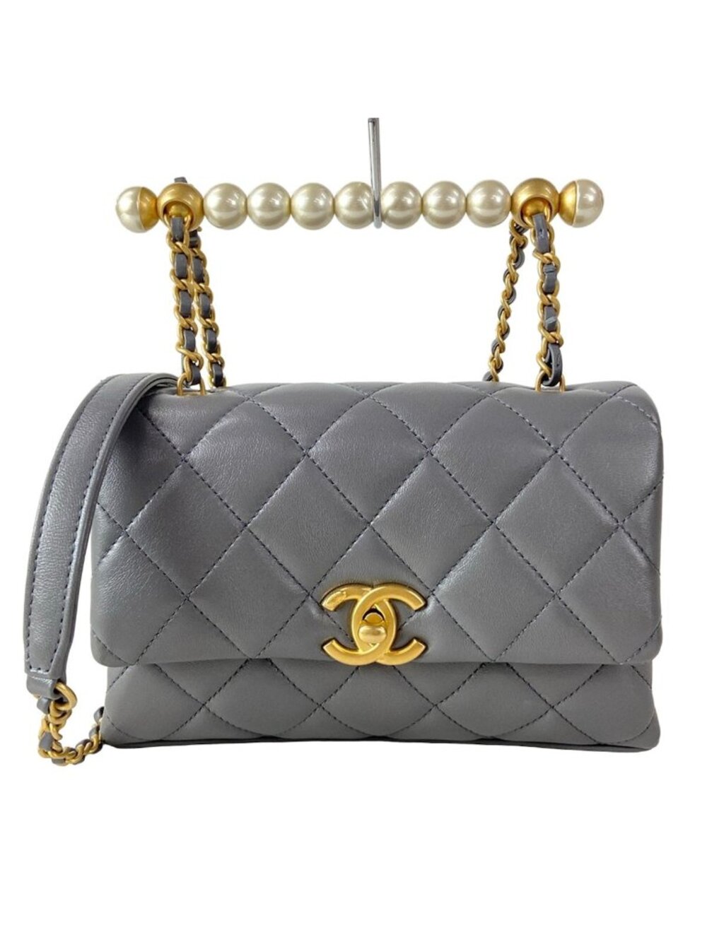 Chanel Shoulder Bag Mini Flap Quilted Gray Lambskin